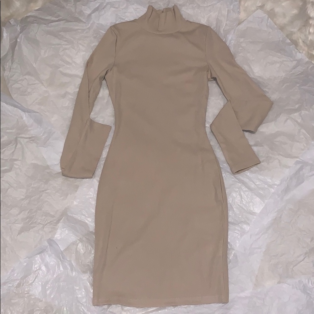 Tan Ribbed Fabric Dress